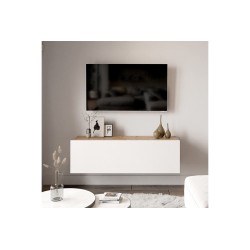 Mueble TV Moderno con Puerta en Melamina Color Blanco y Cambria 100x31.5x29.6cm - Diseño Elegante para Salón.