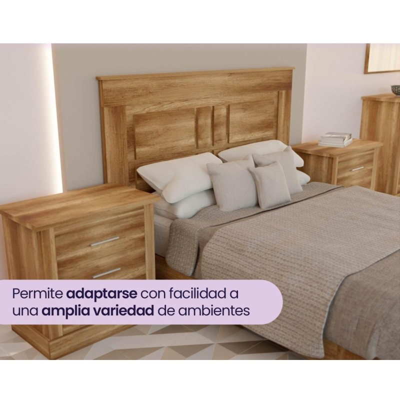 Pack de Dormitorio con Cabecero de 160 x 120 cm + 2 Mesitas de Noche + Cómoda | Color Cañón