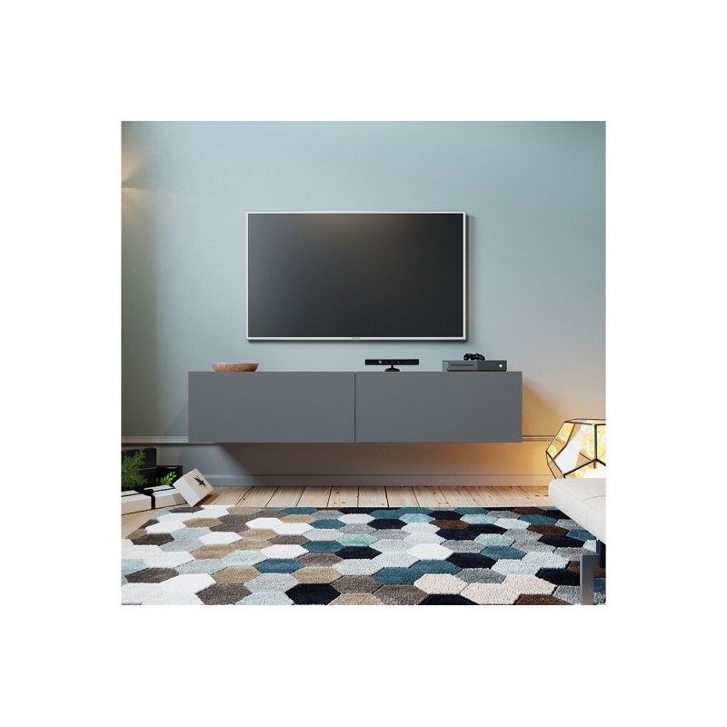 Mueble TV para Pared Color Antracita-Roble 140x31.5x29.5 cm - 2 Puertas Estilo Moderno.