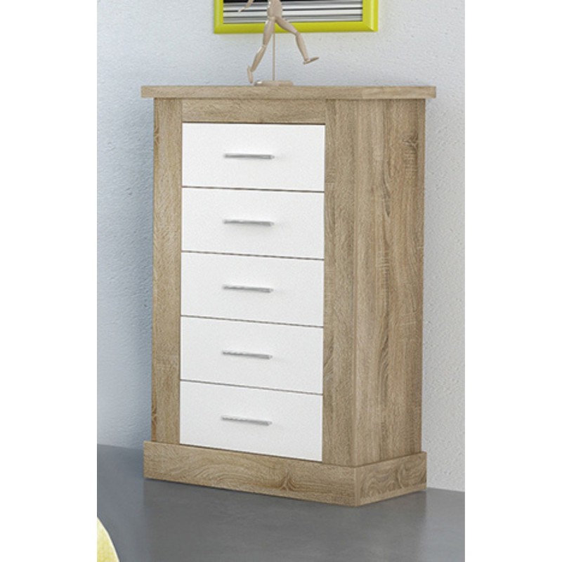 Pack de Dormitorio con Cabecero de 160 x 120 cm + 2 Mesitas de Noche + Sinfonier | Color Cambria y Blanco