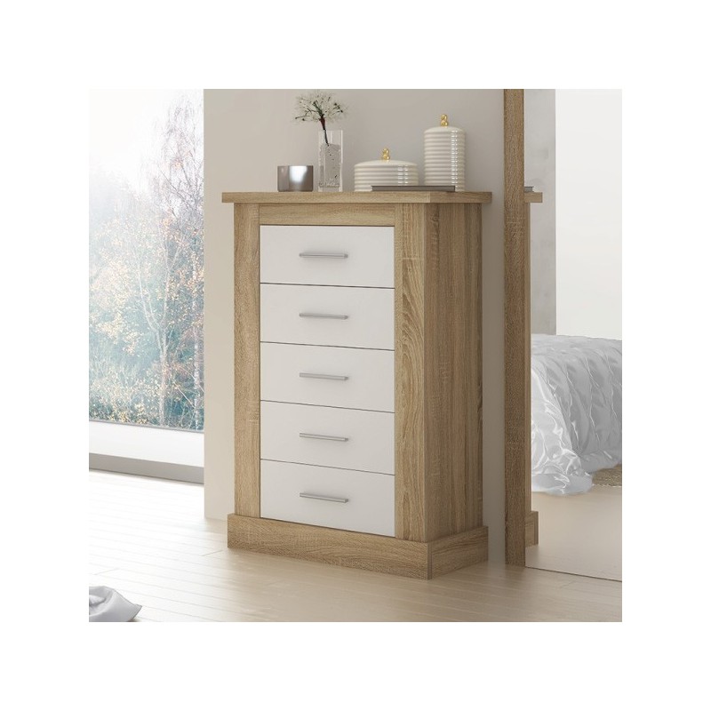 Pack de Dormitorio con Cabecero de 160 x 120 cm + 2 Mesitas de Noche + Sinfonier | Color Cambria y Blanco