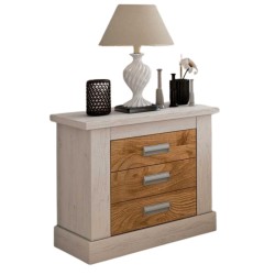 Mesita de Noche 3 Cajones, Mesilla de Dormitorio, Color Andersen Pino-Roble , Medidas: 66 cm (anc) x 39,6 cm (Fo) x 63,8 cm (Al)
