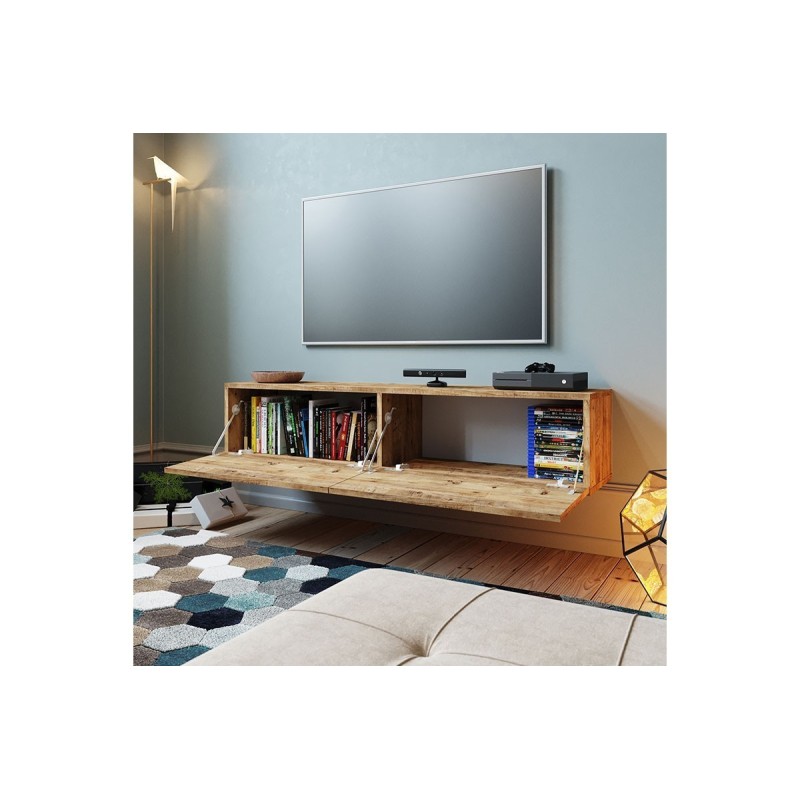 Mueble TV para Pared Color Roble 140x31.5x29.5 cm - 2 Puertas Estilo Moderno.