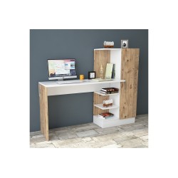 Escritorio con Estantes y Estantería, Color Blanco-Roble, 152.5x40x120cm
