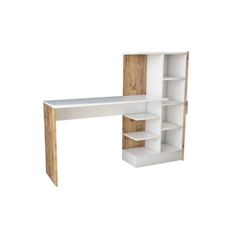Escritorio con Estantes y Estantería, Color Blanco-Roble, 152.5x40x120cm