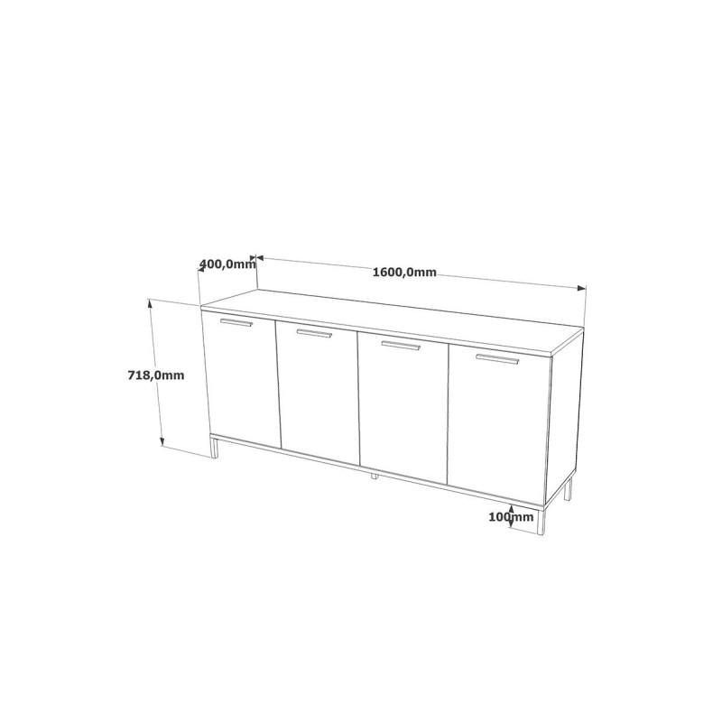 Buffet Moderno de 4 Puertas - Color Gris Oscuro-Roble - 160x40x72cm - Elegante Almacenamiento para Comedor.