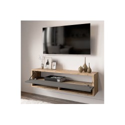 Mueble TV Moderno con 1 Puerta y Estantes en Melamina Color Antracita y Cambria - 100x31.5x29.6cm