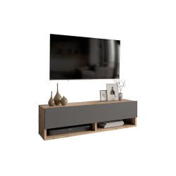 Mueble TV Moderno con 1 Puerta y Estantes en Melamina Color Antracita y Cambria - 100x31.5x29.6cm