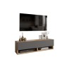 Mueble TV Moderno con 1 Puerta y Estantes en Melamina Color Antracita y Cambria - 100x31.5x29.6cm