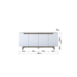 Buffet con 4 Puertas y Patas de Madera Resistente - Nogal-Blanco - 180x45x78,5cm