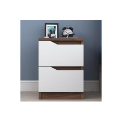 Mesilla de Noche en Nogal y Blanco, 35x40x47 cm, con 2 Cajones