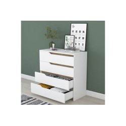 Cómoda de 4 Cajones Blanco y Nogal - 80x47x92 cm - Diseño Moderno.
