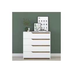 Cómoda de 4 Cajones Blanco y Nogal - 80x47x92 cm - Diseño Moderno.