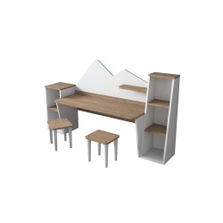 Mesa de Escritorio Infantil para Niños, Color Nogal y Blanco, 180x45x93.5 cm
