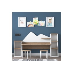 Mesa de Escritorio Infantil para Niños, Color Nogal y Blanco, 180x45x93.5 cm