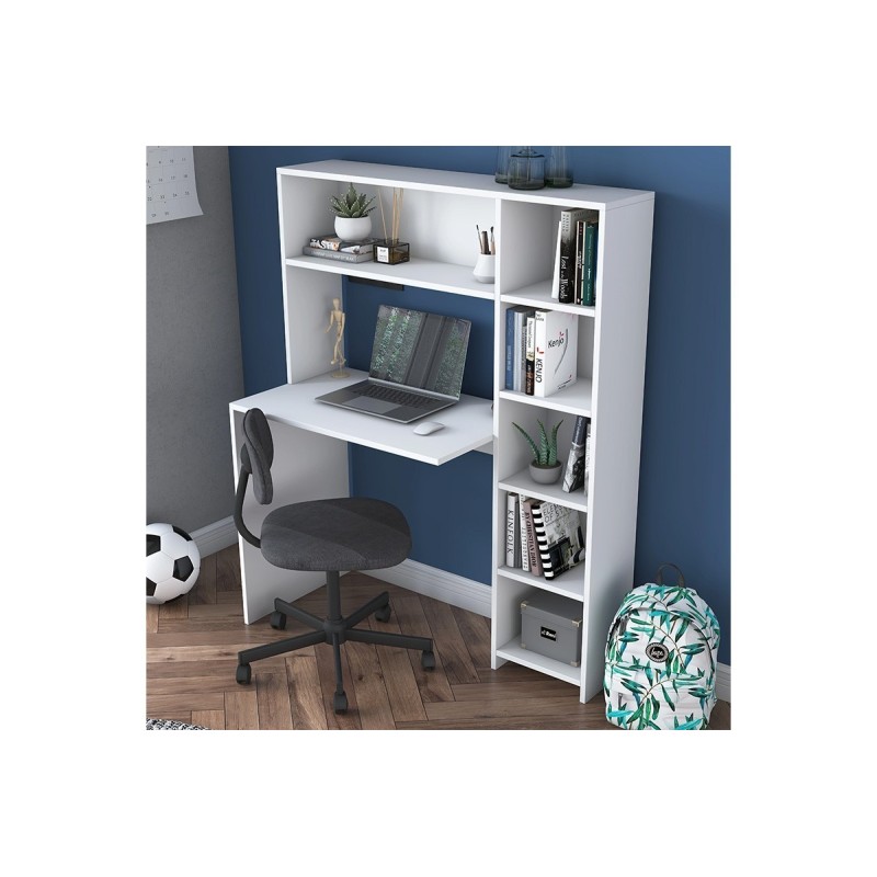 Escritorio-Librería Color Blanco, 113x40x142cm - Estilo Versátil y Espacioso