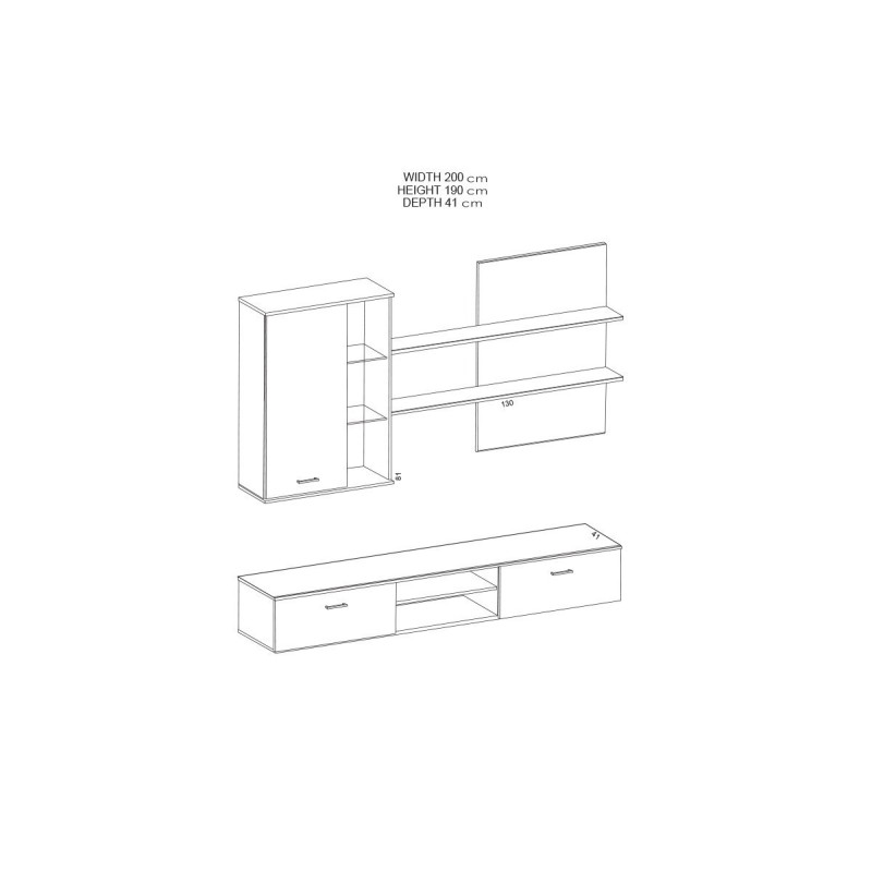 Composición para TV con Iluminación LED en Wenge, 200x41x190cm - Moderno y Espacioso para TV y Accesorios