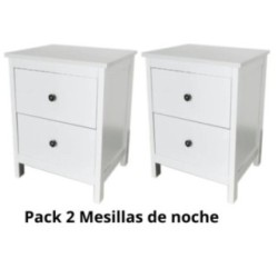 Mesitas - Mesillas de Noche dormitorio de 2 Cajones Color Blanco, pack 2 unidades (SALDO)