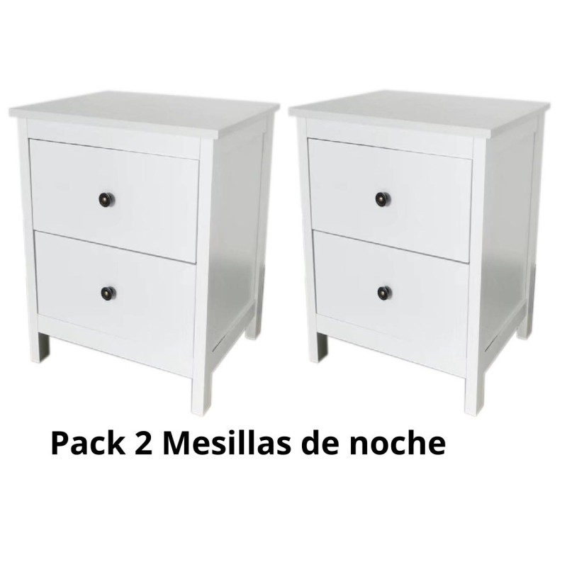 Mesitas - Mesillas de Noche dormitorio de 2 Cajones Color Blanco, pack 2 unidades (SALDO)