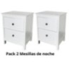 Mesitas - Mesillas de Noche dormitorio de 2 Cajones Color Blanco, pack 2 unidades (SALDO)