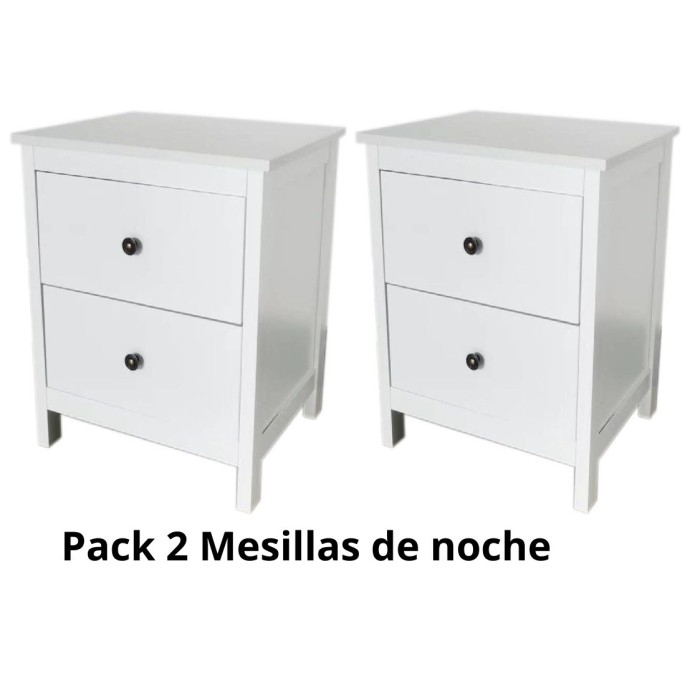 Mesitas - Mesillas de Noche dormitorio de 2 Cajones Color Blanco, pack 2 unidades (SALDO)