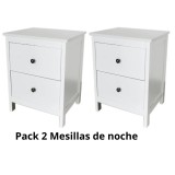 Mesitas - Mesillas de Noche dormitorio de 2 Cajones Color Blanco, pack 2 unidades (SALDO)