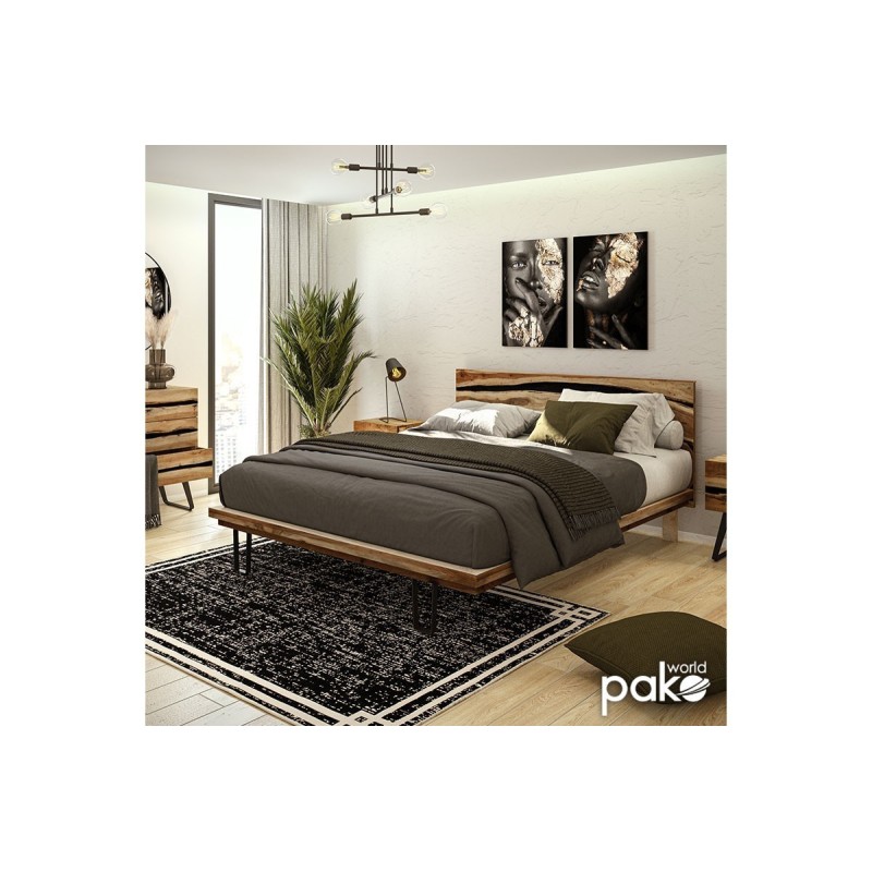 Cómoda de Madera Maciza Nogal-Negro con Patas Metálicas - 80x38x86.5 cm - Mueble de Almacenamiento Duradero para Dormitorio.