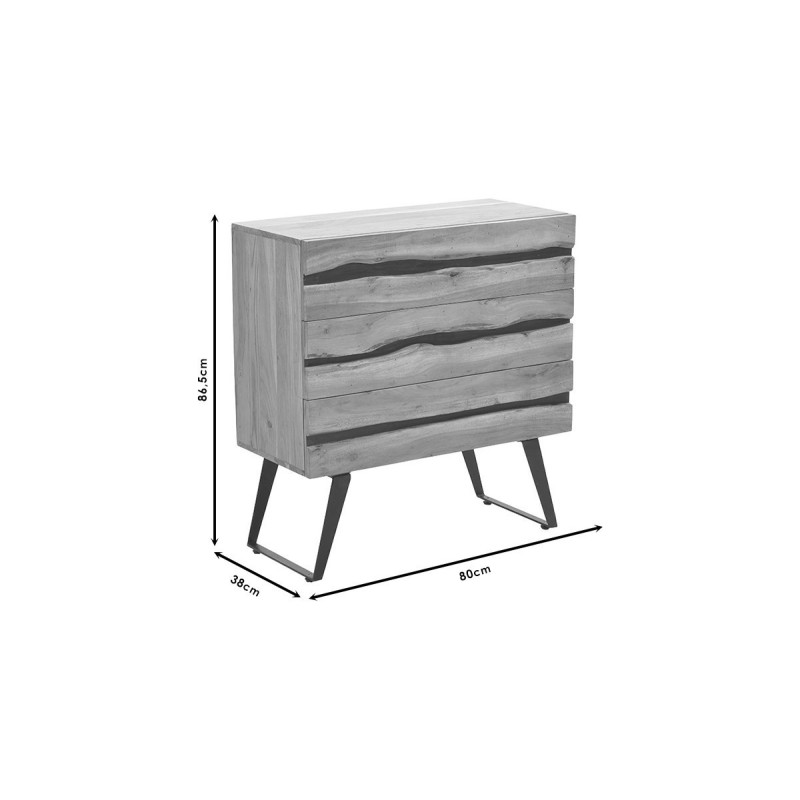 Cómoda de Madera Maciza Nogal-Negro con Patas Metálicas - 80x38x86.5 cm - Mueble de Almacenamiento Duradero para Dormitorio.