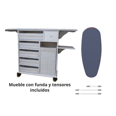 Mueble de Plancha Estoril Blanco Vintage + (Funda Elastica XXL Premiun Rayen + Tensores)