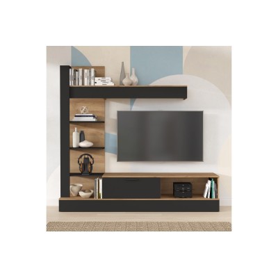 Living room complex Dranko pakoworld black-oak melamine 205x41.5x192cm
