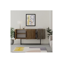 Buffet Moderno de 2 Puertas Color Natural -Nogal - 150x42x79.5 cm - Diseño Elegante para Comedor.