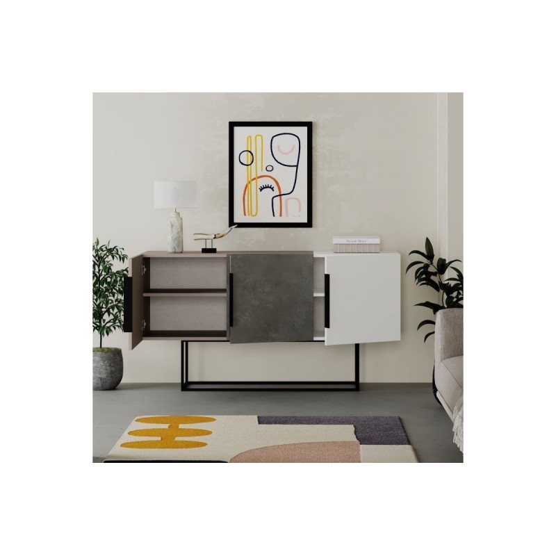 Buffet Moderno de 2 Puertas Color Gris Antique-Mocha-Blanco - 150x42x79.5 cm - Diseño Elegante para Comedor.