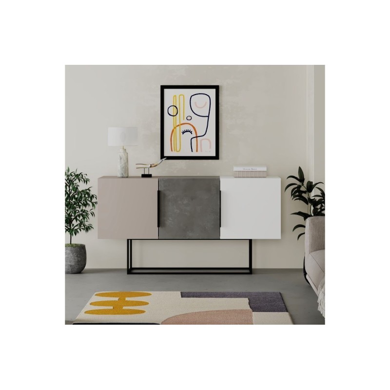 Buffet Moderno de 2 Puertas Color Gris Antique-Mocha-Blanco - 150x42x79.5 cm - Diseño Elegante para Comedor.