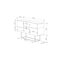 Buffet Moderno con Acabado en Mármol Negro y Madera, 145x40x82 cm, Patas Metálicas