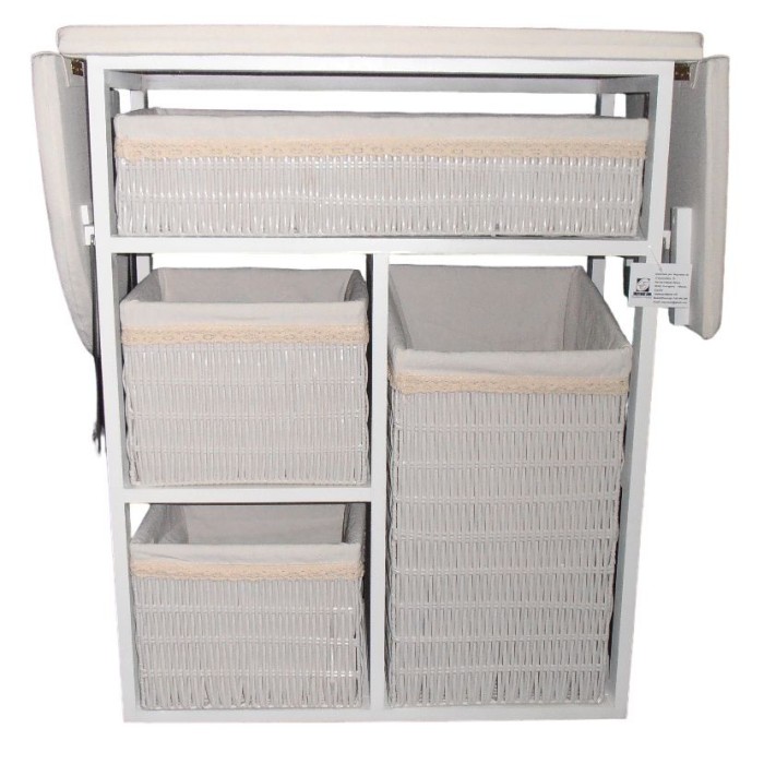 Mueble de plancha Lisboa color blanco con 4 cajones de almacenamiento y ruedas