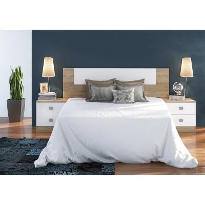 Conjunto dormitorio de Cabecero + 2 mesitas de noche color cambrian y blanco.