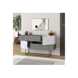 Buffet Moderno con Acabado en Mármol Gris Antiguo y Blanco, 145x40x82 cm, Patas Metálicas