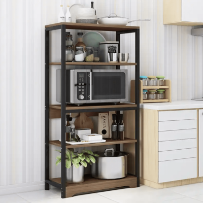 Estantería de Cocina Con Marco de Metal Negro, Estante Industrial para microondas 60x30x126 Cm Color Madera y Negro