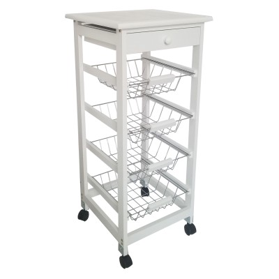 Verdulero Frutero de Cocina 4 Cestas y Cajón 37x37x85 Blanco