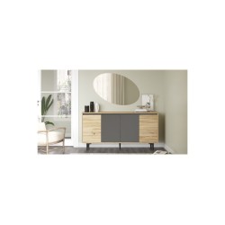 Aparador Moderno de 4 Puertas - Roble-Antracita - 160x40x78,5cm - Elegante Almacenamiento para Sala de Estar.