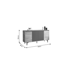 Aparador Moderno de 4 Puertas - Roble-Antracita - 160x40x78,5cm - Elegante Almacenamiento para Sala de Estar.