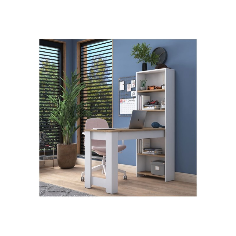 Mesa de Trabajo-Estantería Blanco y Cambria, 120x53,8x153,5cm - Espacio Amplio y Versátil