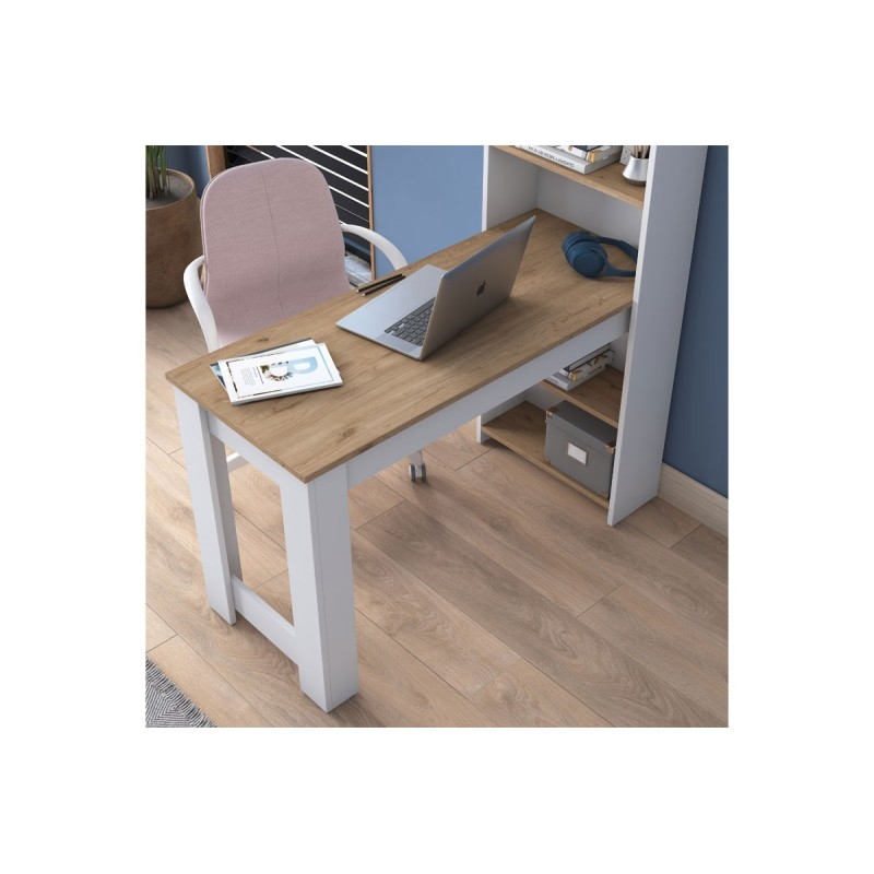 Mesa de Trabajo-Estantería Blanco y Cambria, 120x53,8x153,5cm - Espacio Amplio y Versátil