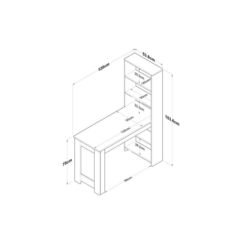 Mesa de Trabajo-Estantería Blanco y Cambria, 120x53,8x153,5cm - Espacio Amplio y Versátil