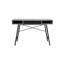 Mesa de Estudio y Trabajo con Cajones, Gris Cemento y Negro, 120x48x76cm, Patas Metálicas - Moderna y Duradera