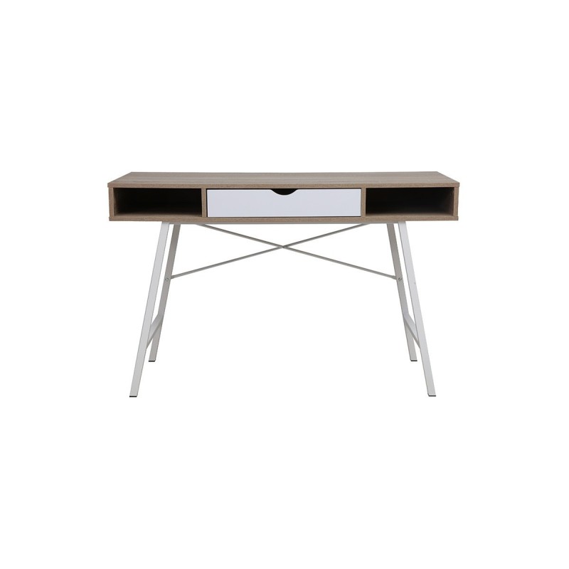 Mesa de Estudio y Trabajo con Cajones, Blanco y Roble, 120x48x76cm, Patas Metálicas - Moderna y Duradera
