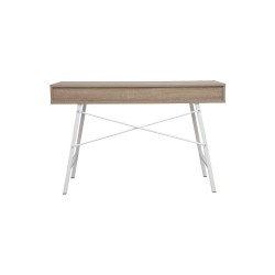 Mesa de Estudio y Trabajo con Cajones, Blanco y Roble, 120x48x76cm, Patas Metálicas - Moderna y Duradera