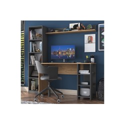 Mesa de Trabajo con Estantería, Antracita-Natural, 160x45x161.8 cm, Escritorio Moderno para Oficina y Estudio.