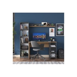 Mesa de Trabajo con Estantería, Antracita-Natural, 160x45x161.8 cm, Escritorio Moderno para Oficina y Estudio.
