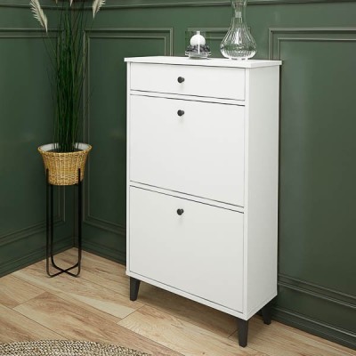 Mueble Zapatero Blanco con 2 Puertas y 1 Cajón | 61,1 x 110 x 25 cm